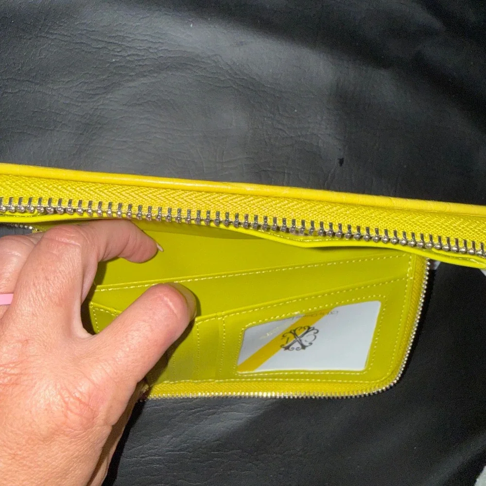 CXL by Christian Lacroix Kara Croco Zip Around Wristlet Wallet Moss Yellow NEW